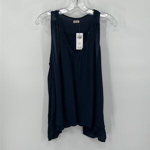 Hollister Navy Blue Tank Top with Lace Detail Size Medium NWT